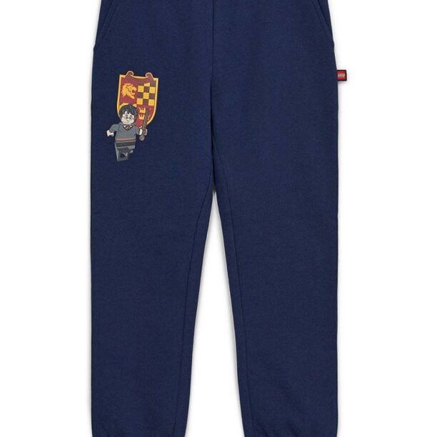 Lego pantaloni de trening din bumbac pentru copii culoarea albastru marin