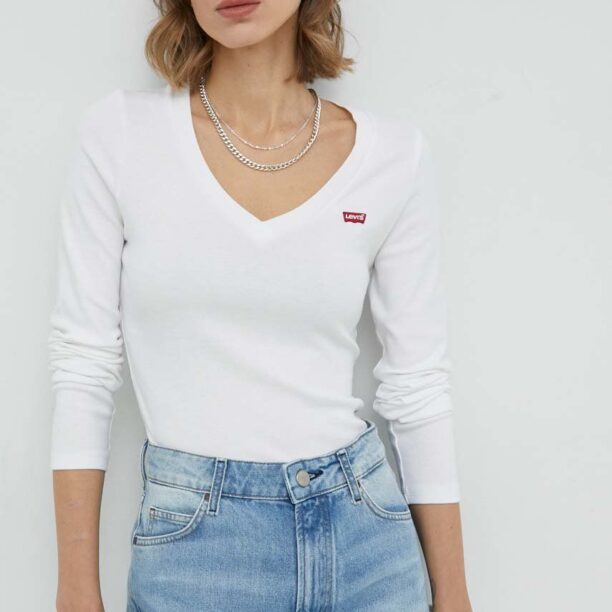 Levi's longsleeve din bumbac culoarea alb