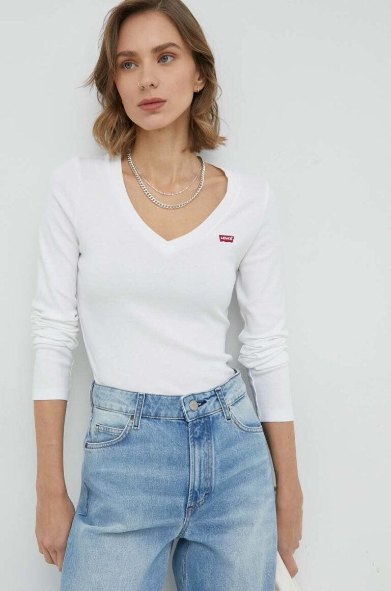 Levi's longsleeve din bumbac culoarea alb