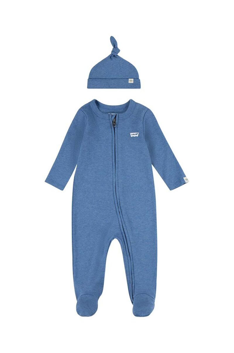 Levi's salopeta din bumbac pentru bebelusi LVN FOOTED COVERALL & HAT SET