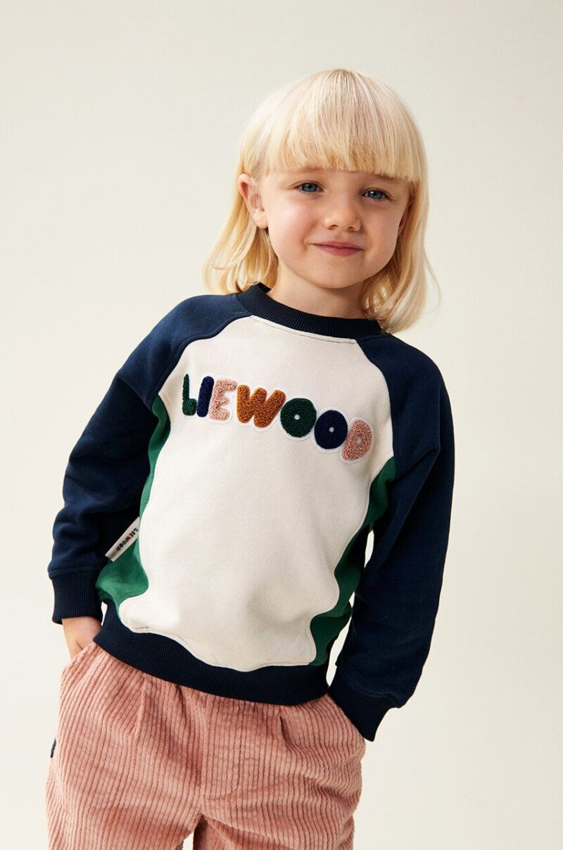 Liewood hanorac de bumbac pentru copii Aude Placement Sweatshirt culoarea albastru marin