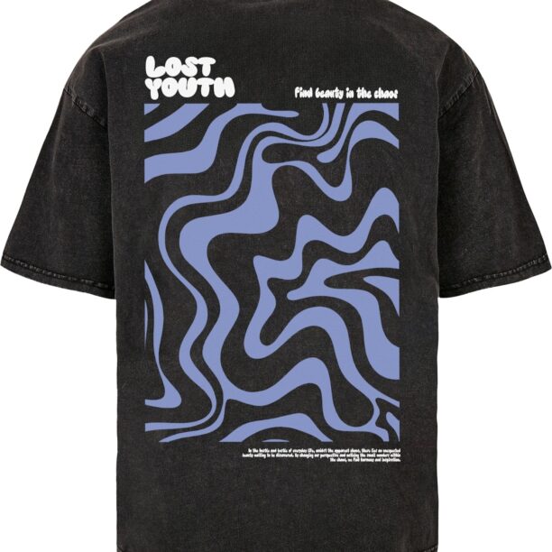 Lost Youth Tricou 'Beautiful Chaos'  albastru porumbel / negru / alb