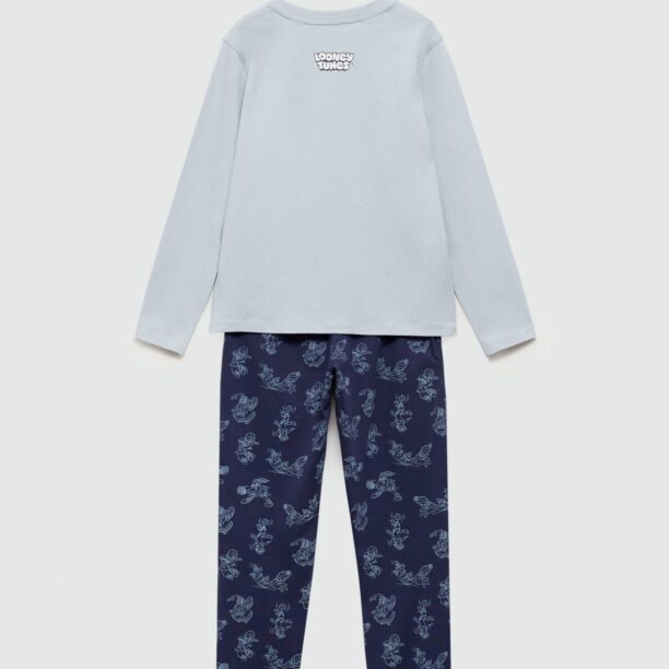 MANGO KIDS Pijamale 'LOONEY'  bleumarin / albastru deschis / alb