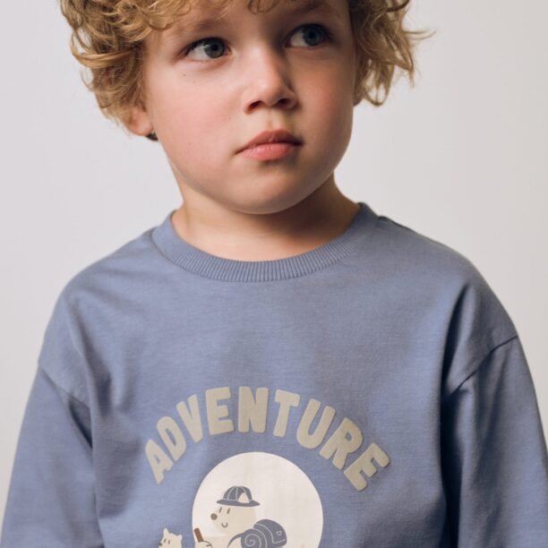 MANGO KIDS Tricou 'FISHING'  opal / azuriu / maro / gri deschis