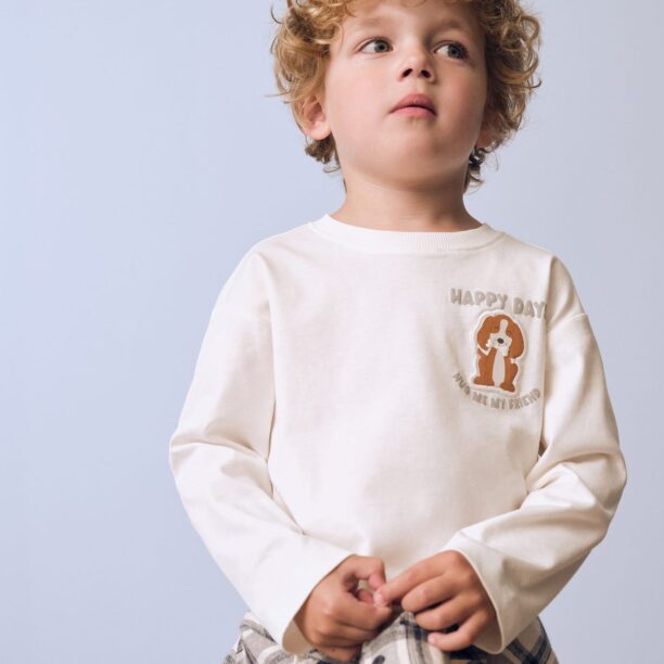 MANGO KIDS Tricou 'HUG'  ecru / maro caramel / gri deschis / alb