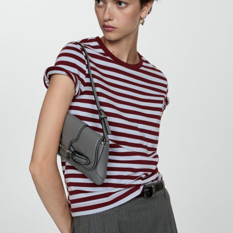 MANGO Tricou 'RAYAC'  roșu bordeaux / alb