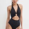 MICHAEL Michael Kors costum de baie dintr-o bucată HALTER ONE PIECE culoarea negru