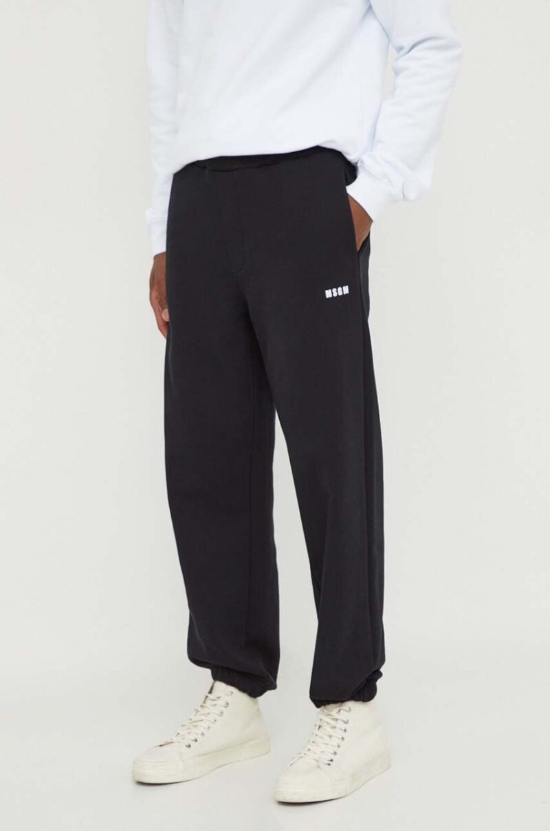 MSGM pantaloni de trening din bumbac culoarea negru