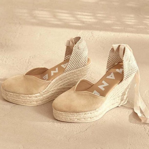 Manebi espadrile Hamptons Heart-Shaped Wedge Espadrilles culoarea bej