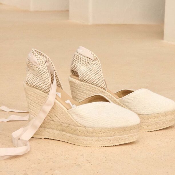 Manebi espadrile La Havana Heart-Shaped Wedge Espadrilles culoarea alb