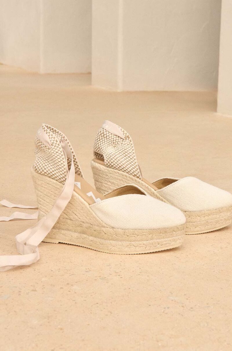 Manebi espadrile La Havana Heart-Shaped Wedge Espadrilles culoarea alb