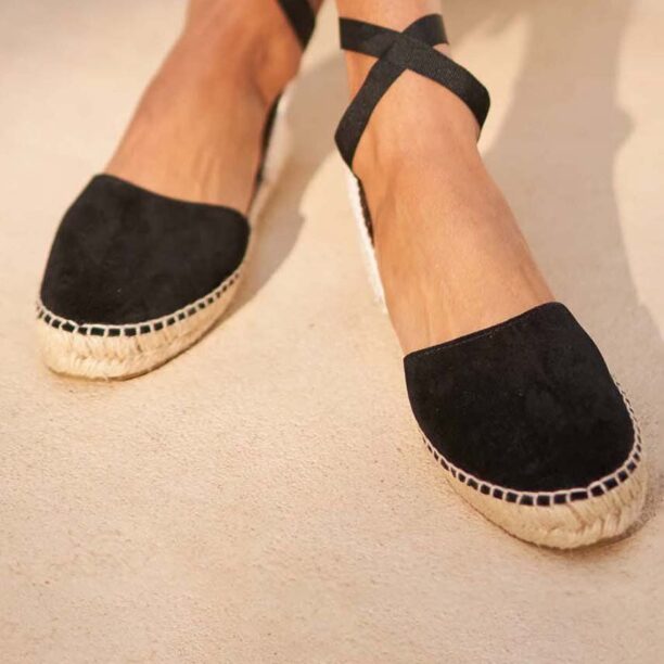 Manebi espadrile din piele întoarsă Flat Valenciana Espadrilles culoarea negru K 1.0 P0 preţ