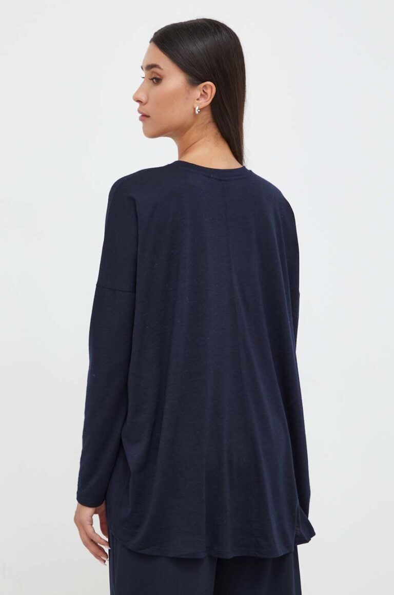 Max Mara Leisure longsleeve din lana culoarea albastru marin preţ