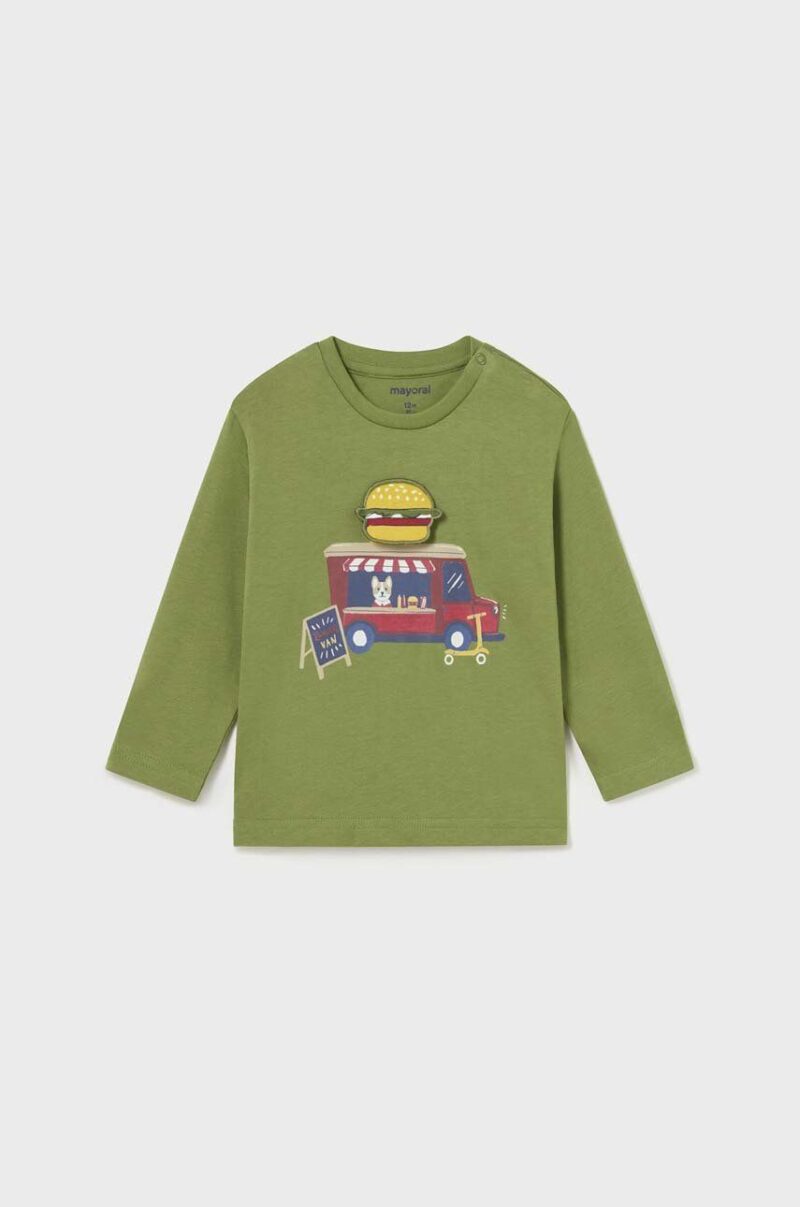 Mayoral longsleeve din bumbac pentru bebeluși culoarea verde