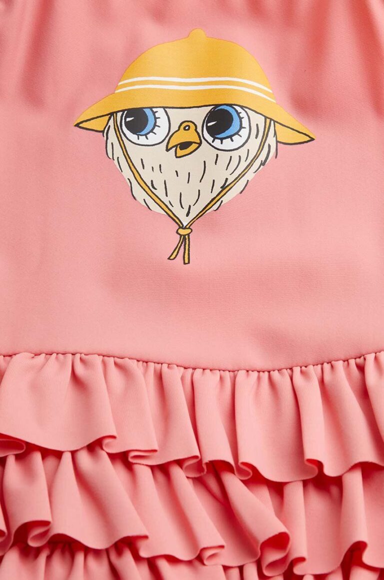 Mini Rodini costum de baie dintr-o bucată pentru copii Owl culoarea roz preţ