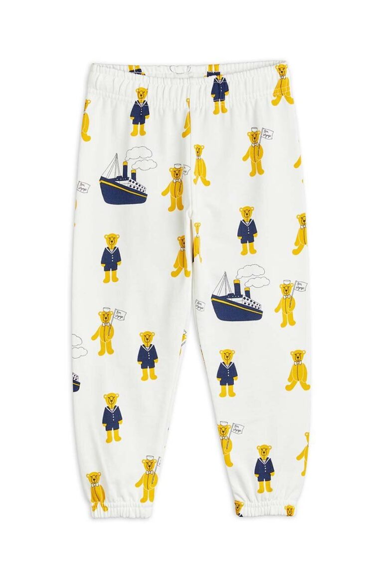 Mini Rodini pantaloni de trening din bumbac pentru copii culoarea alb