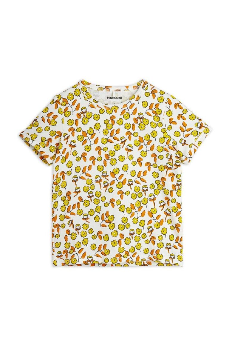 Mini Rodini tricou copii Flowers culoarea galben