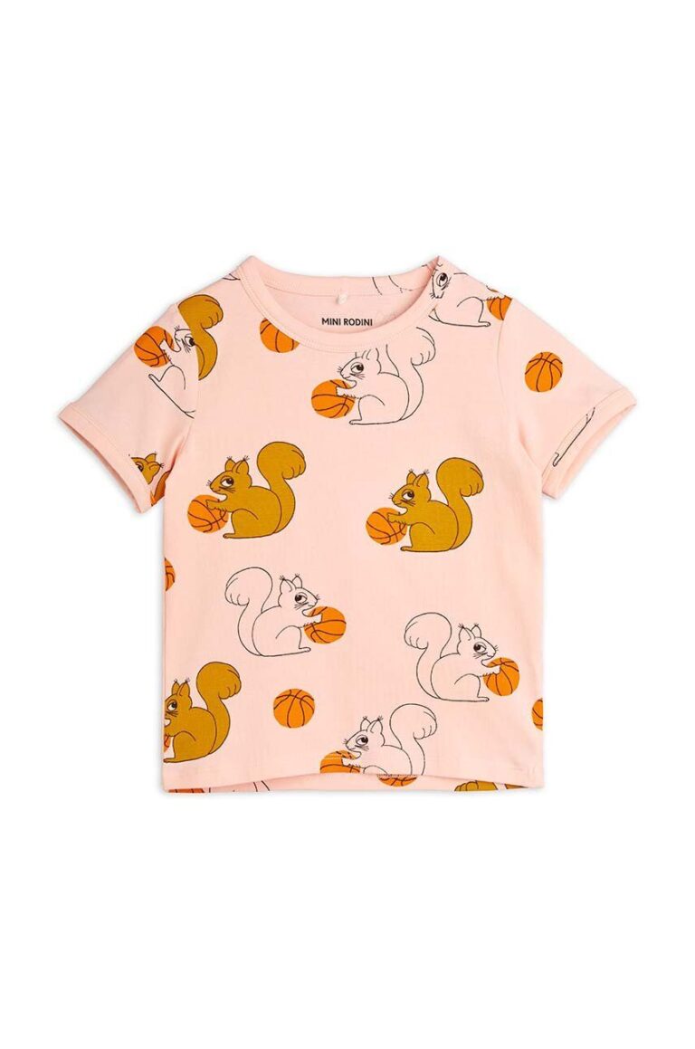 Mini Rodini tricou copii Squirrel culoarea roz