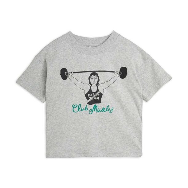 Mini Rodini tricou de bumbac pentru copii Club muscles culoarea gri