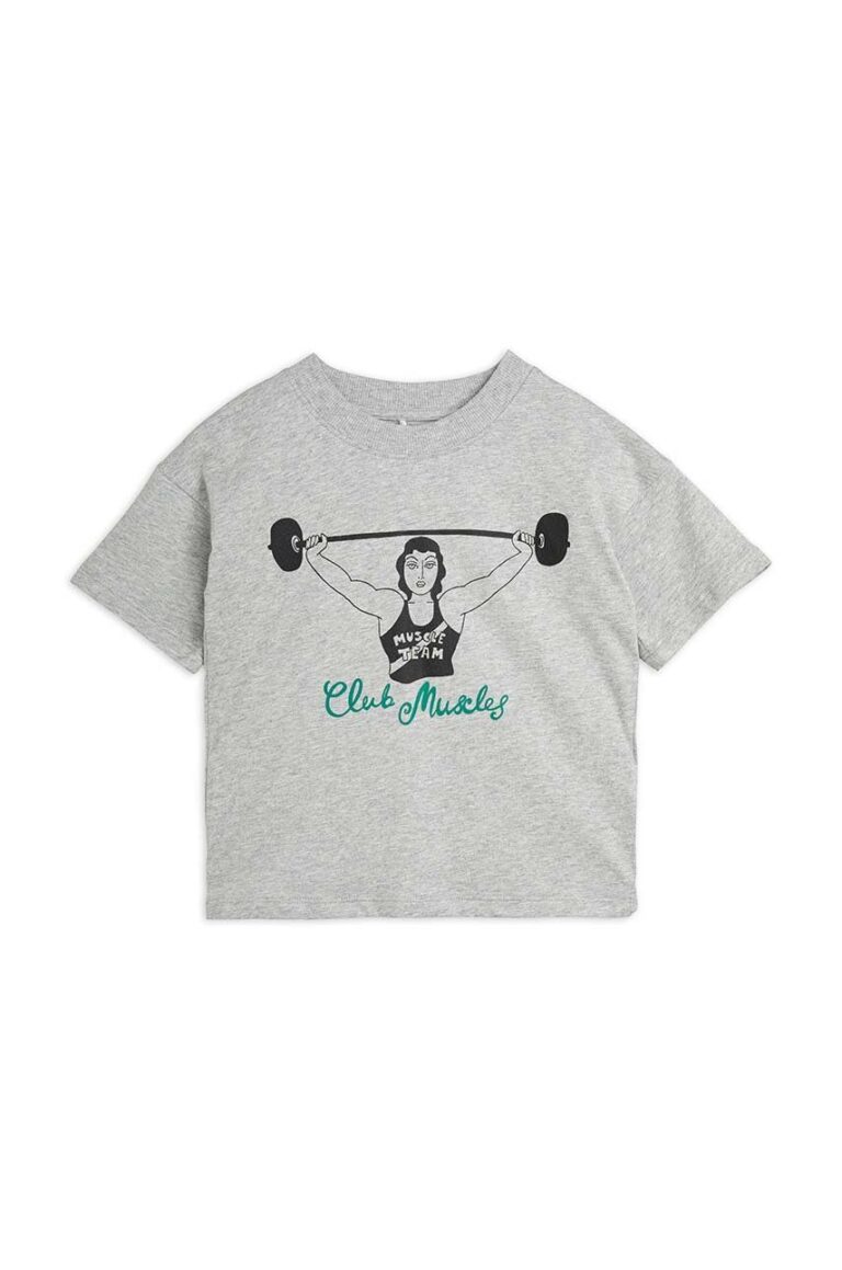 Mini Rodini tricou de bumbac pentru copii Club muscles culoarea gri