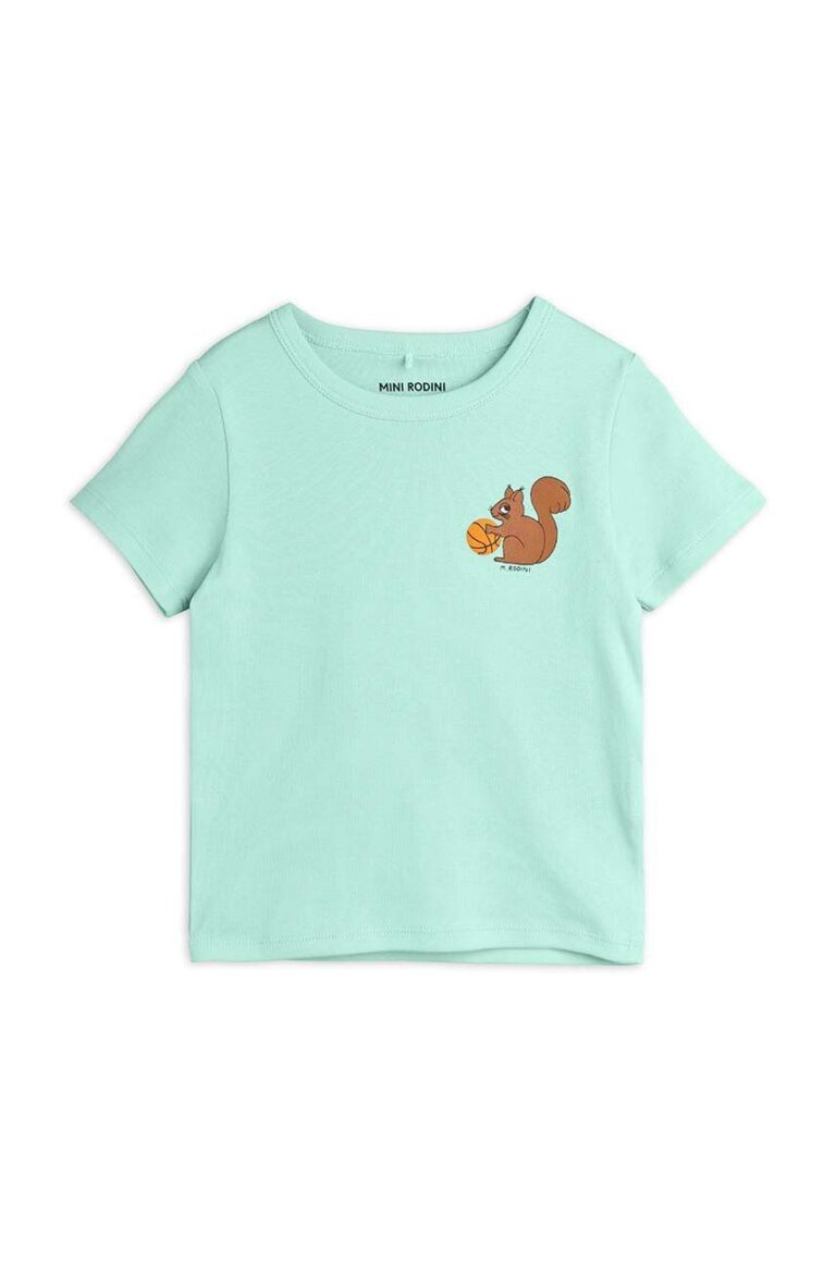 Mini Rodini tricou de bumbac pentru copii Squirrel culoarea verde