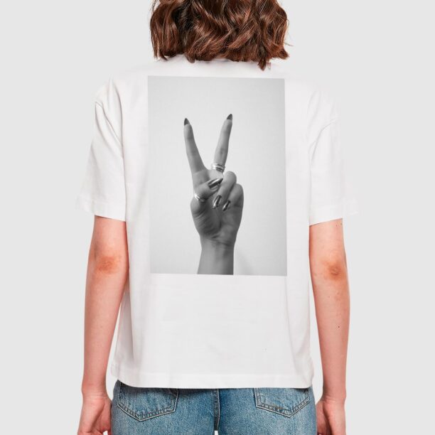 Preţ Miss Tee Tricou 'Peace Hand'  gri / gri închis / negru / alb