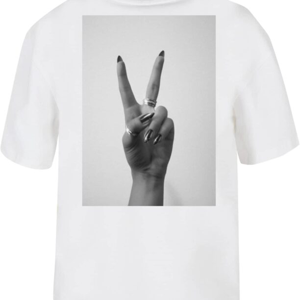 Miss Tee Tricou 'Peace Hand'  gri / gri închis / negru / alb