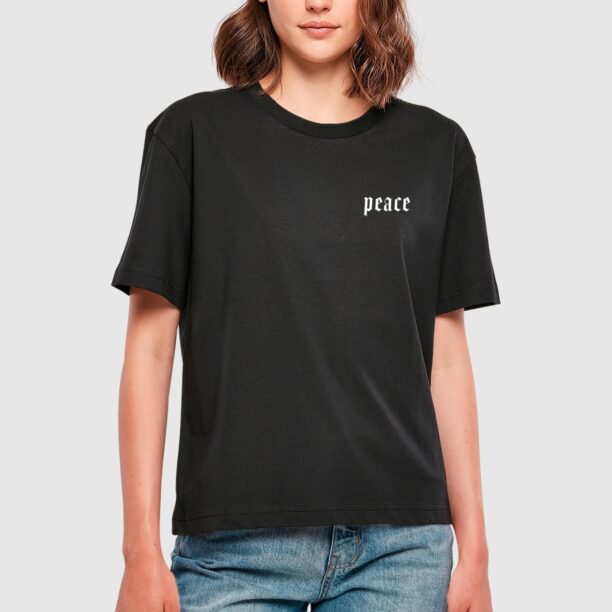 Miss Tee Tricou 'Peace Hand'  gri / negru / alb preţ