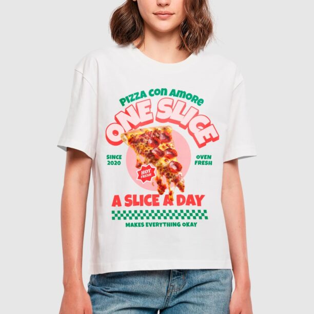 Miss Tee Tricou 'Pizza Con Amore'  verde / roz / roșu / alb preţ