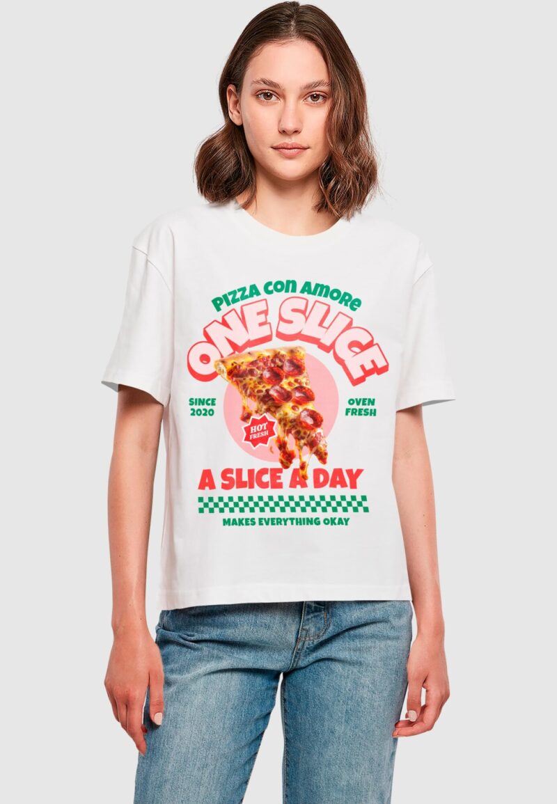 Miss Tee Tricou 'Pizza Con Amore'  verde / roz / roșu / alb preţ