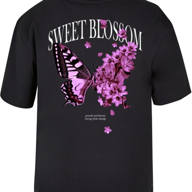 Mister Tee Tricou 'Sweet Blossom And Beauty'  lila / mov orhidee / negru / alb