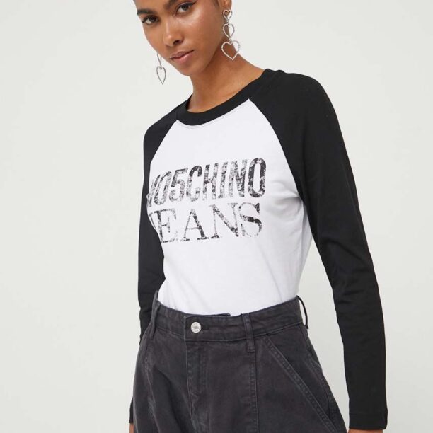 Moschino Jeans longsleeve din bumbac culoarea negru