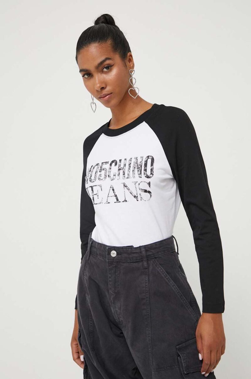 Moschino Jeans longsleeve din bumbac culoarea negru