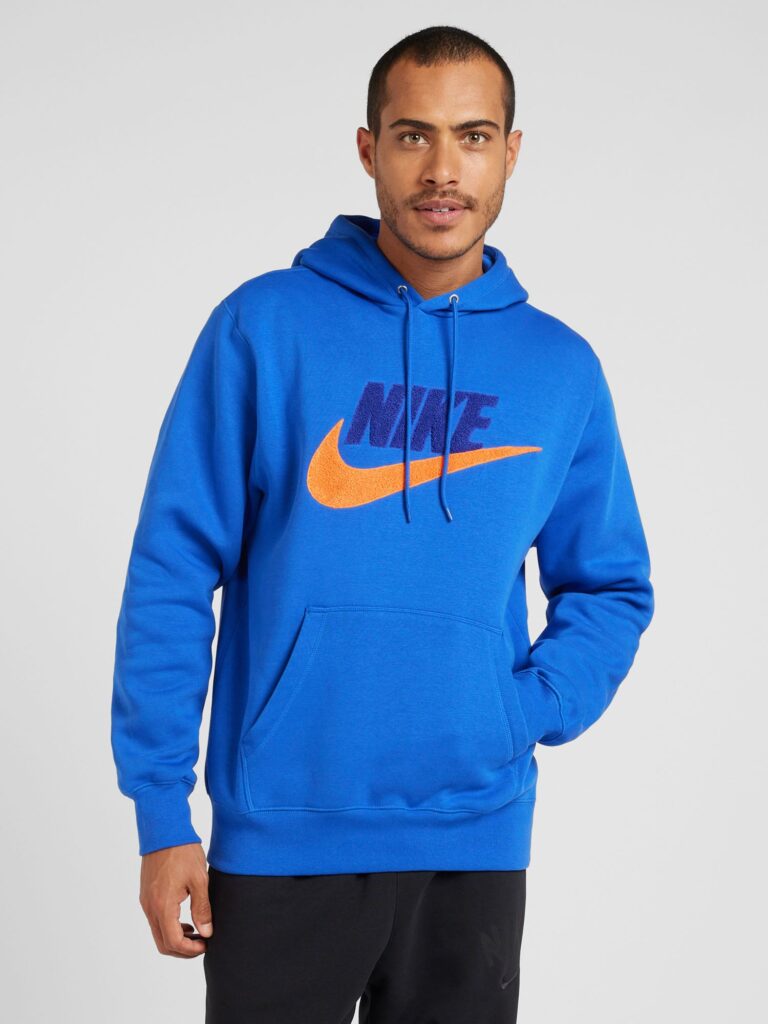 Nike Sportswear Bluză de molton 'CLUB'  albastru / albastru cobalt / portocaliu închis