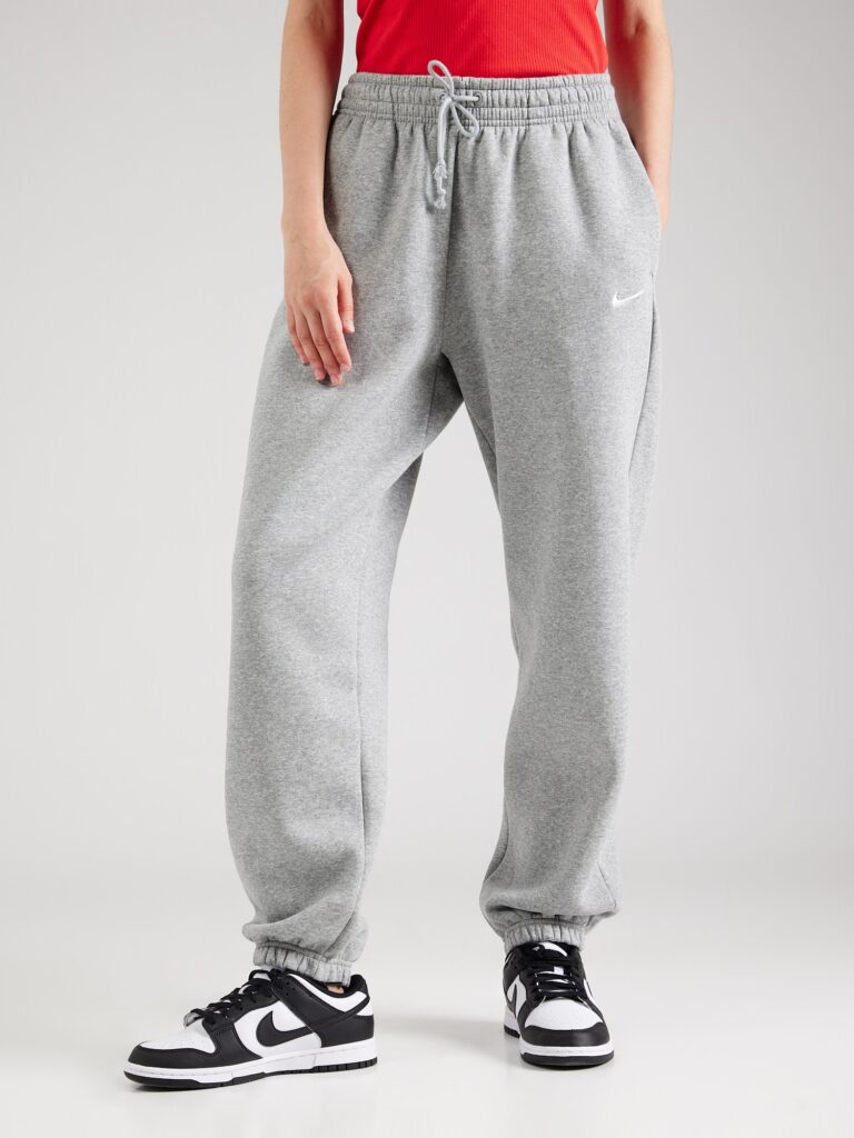 Nike Sportswear Pantaloni 'Phoenix Fleece'  gri deschis / alb