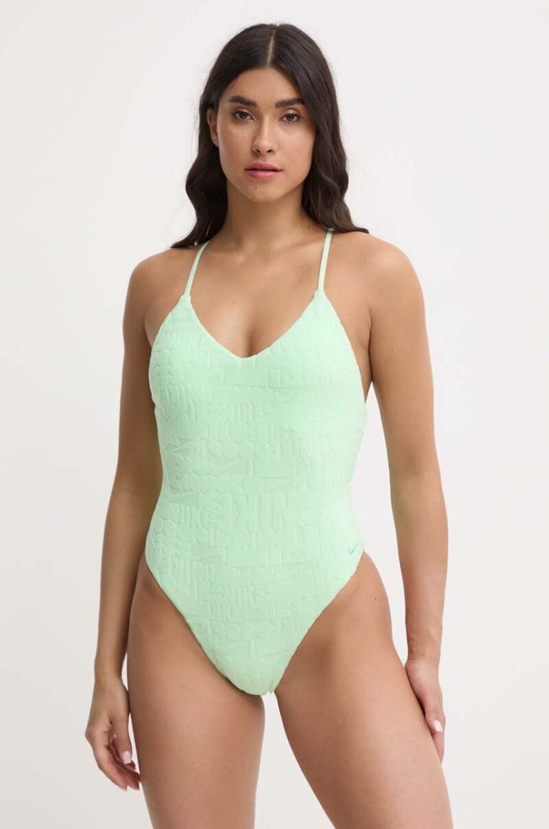 Nike costum de baie dintr-o bucată Retro Flow culoarea verde