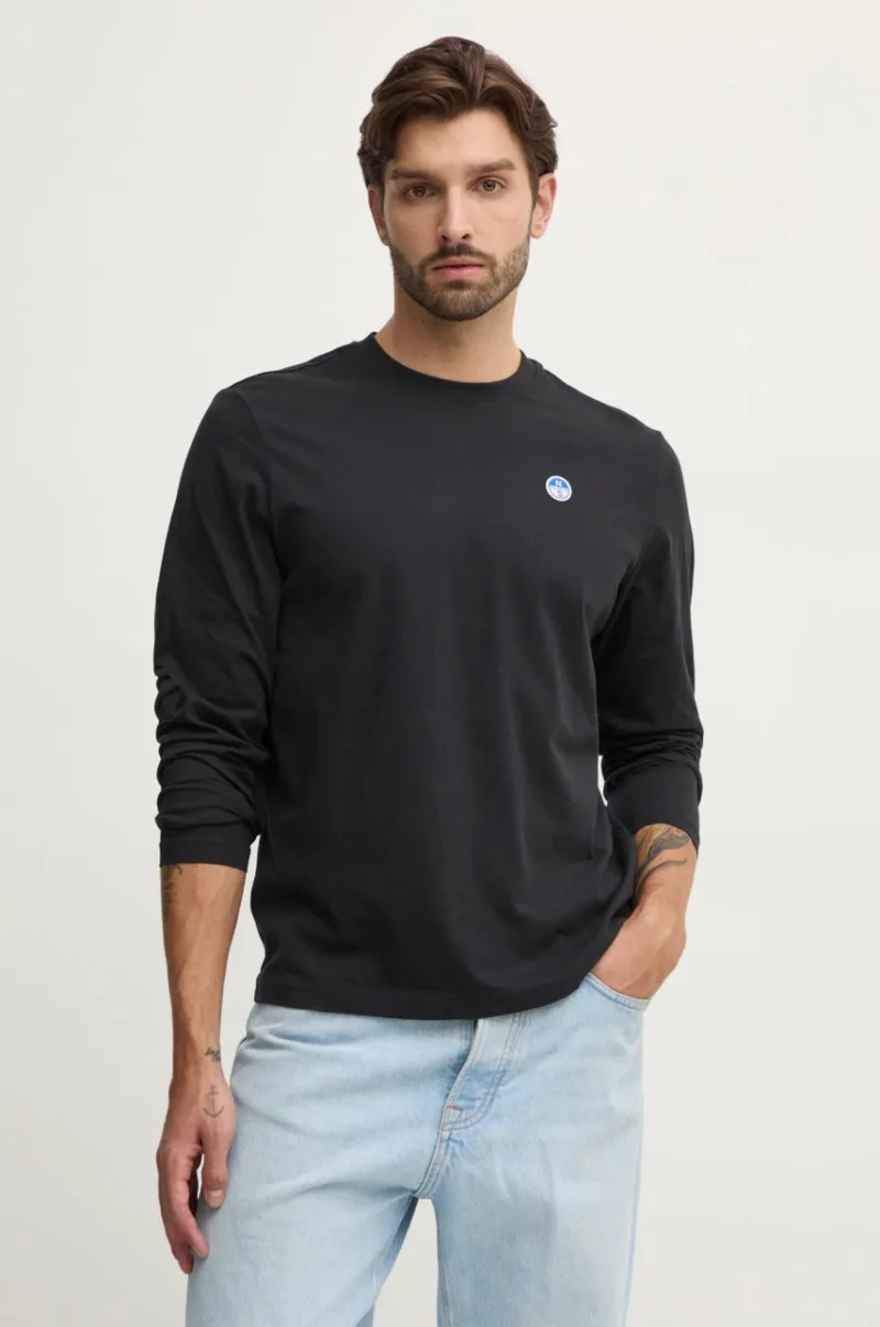 North Sails longsleeve din bumbac culoarea negru