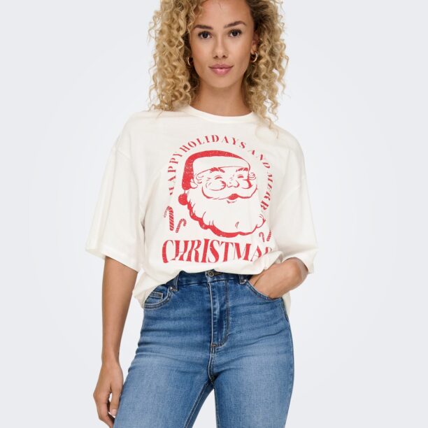 ONLY Tricou 'ONLSANTA'  roșu / alb