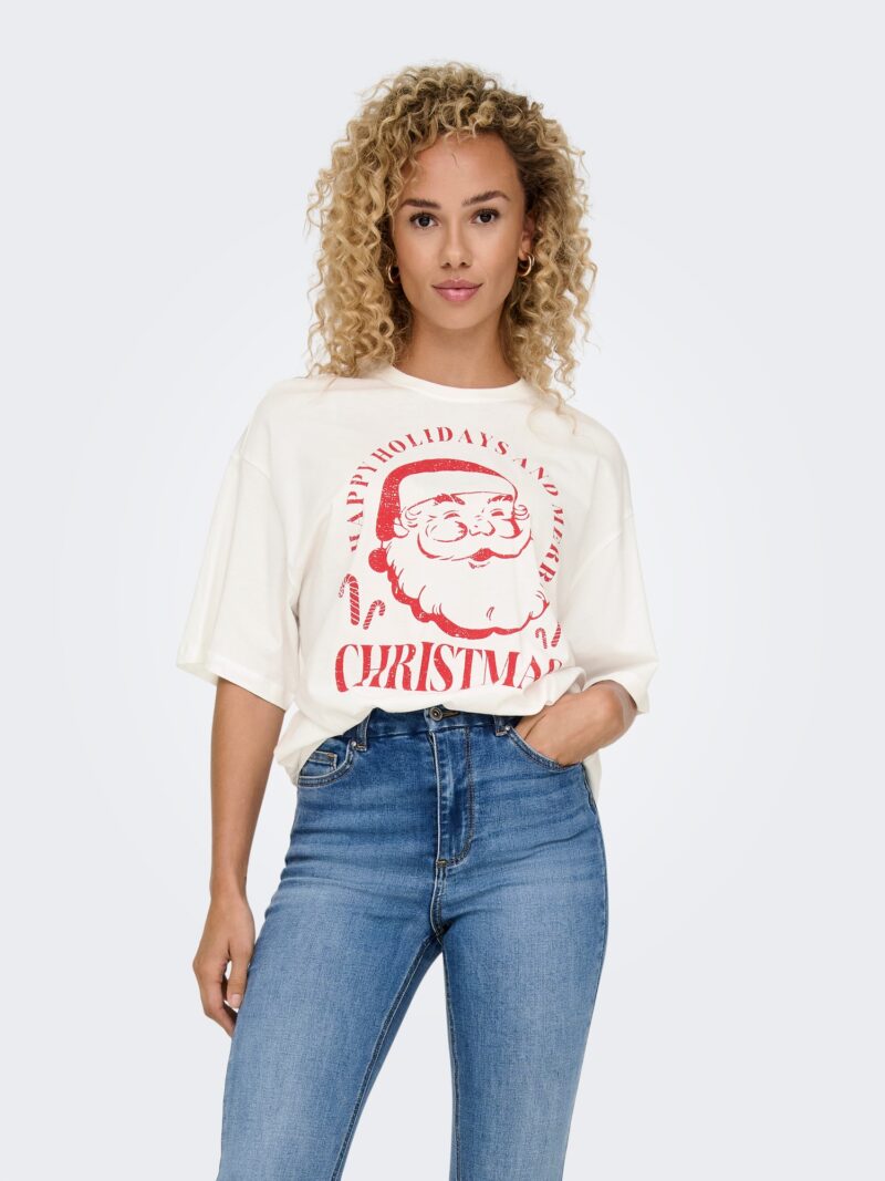 ONLY Tricou 'ONLSANTA'  roșu / alb