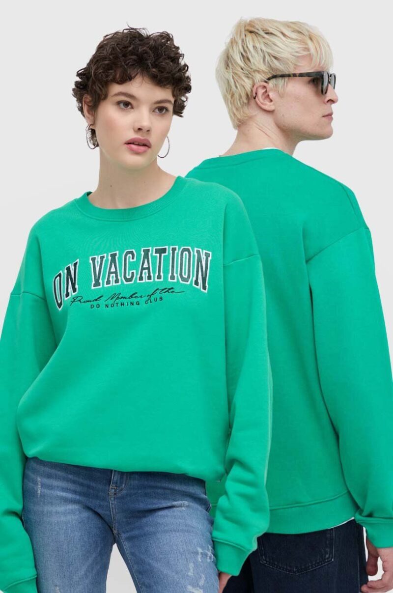 On Vacation bluza College culoarea verde