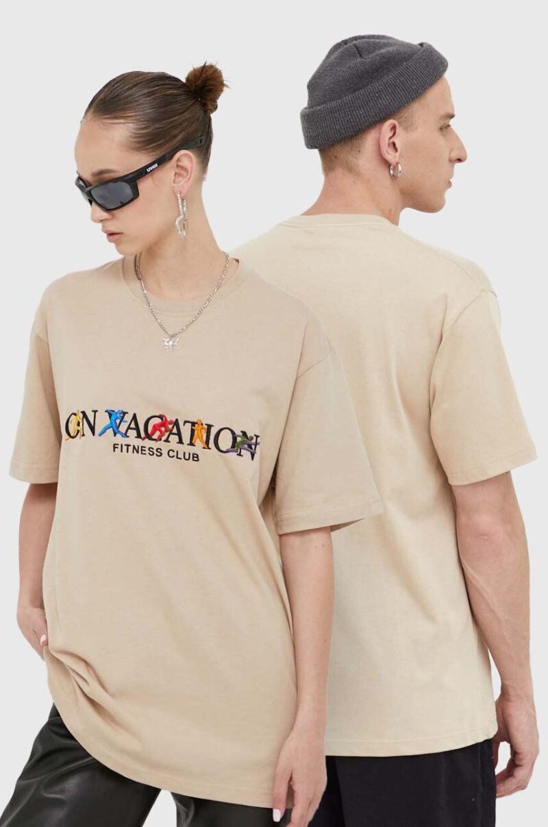 On Vacation tricou din bumbac culoarea bej