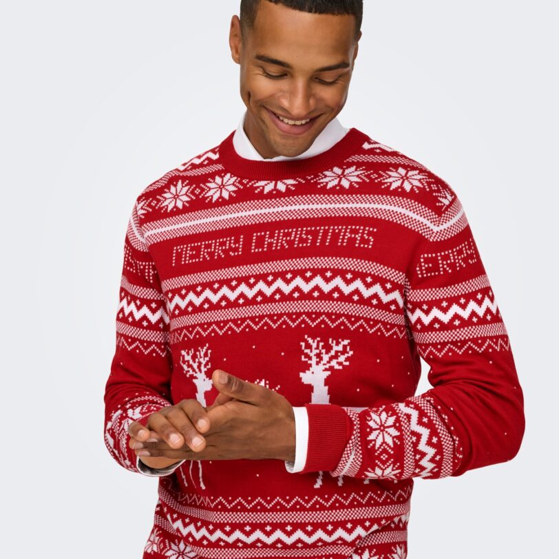 Preţ Only & Sons Pulover 'ONSXMAS'  roșu / alb