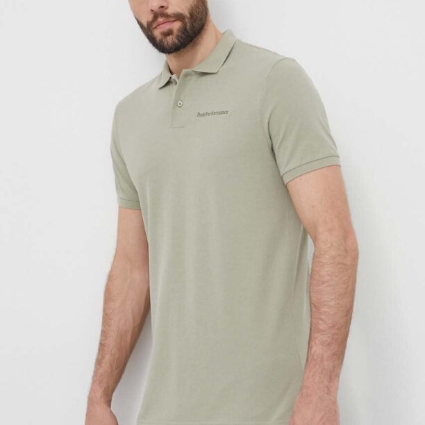 Peak Performance polo de bumbac culoarea verde