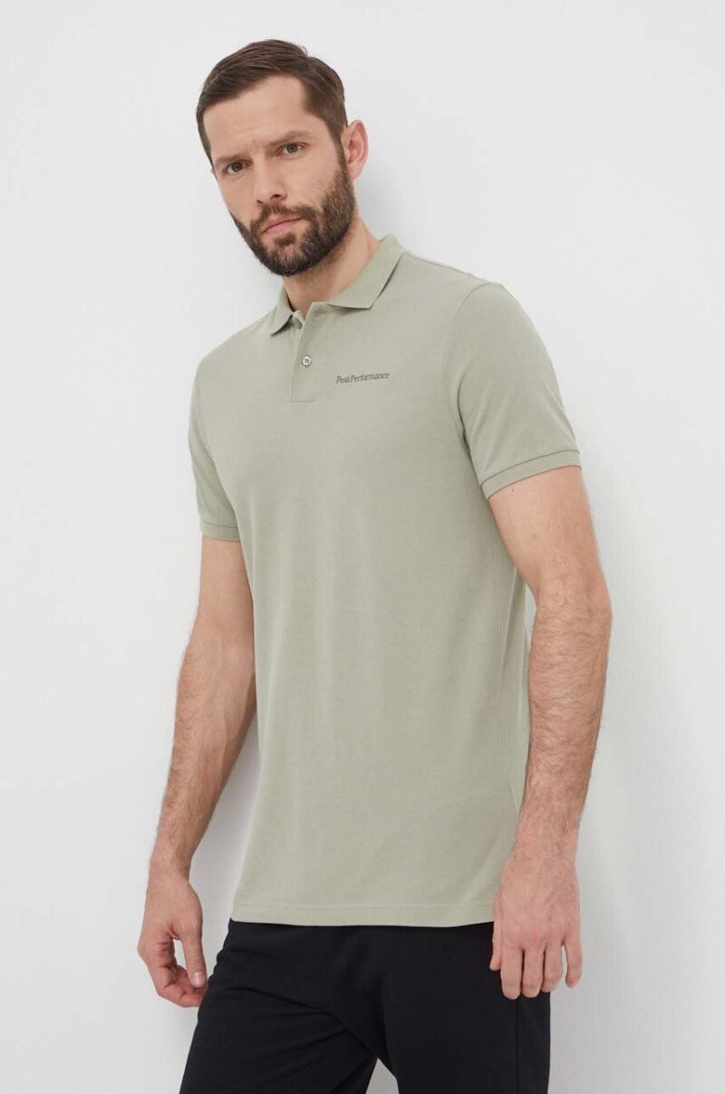 Peak Performance polo de bumbac culoarea verde