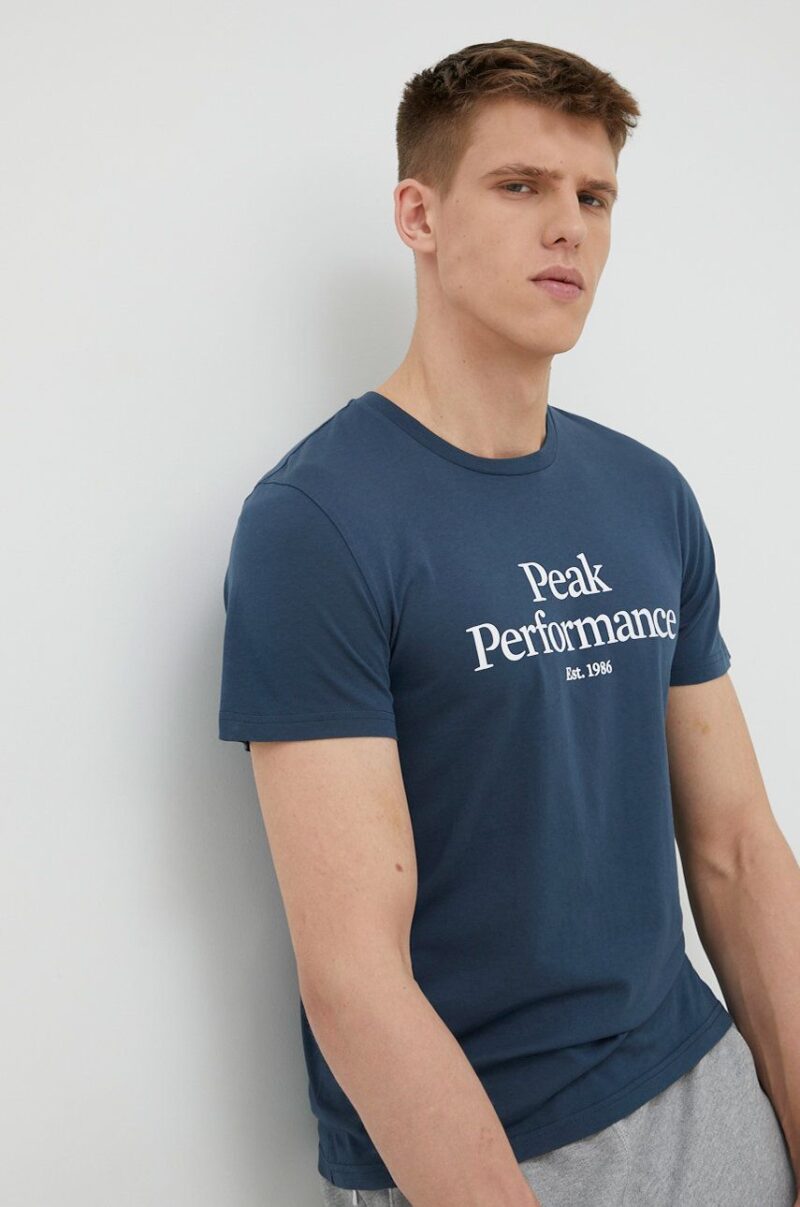 Peak Performance tricou din bumbac culoarea albastru marin