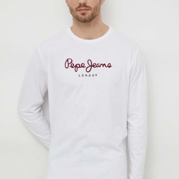 Pepe Jeans Longsleeve din bumbac Eggo Long culoarea alb