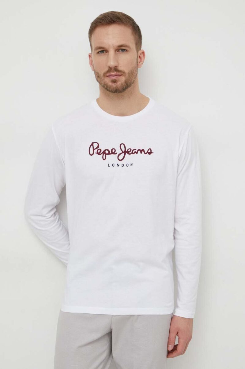 Pepe Jeans Longsleeve din bumbac Eggo Long culoarea alb