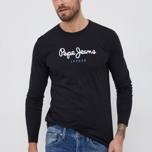 Pepe Jeans Longsleeve din bumbac Eggo Long culoarea negru