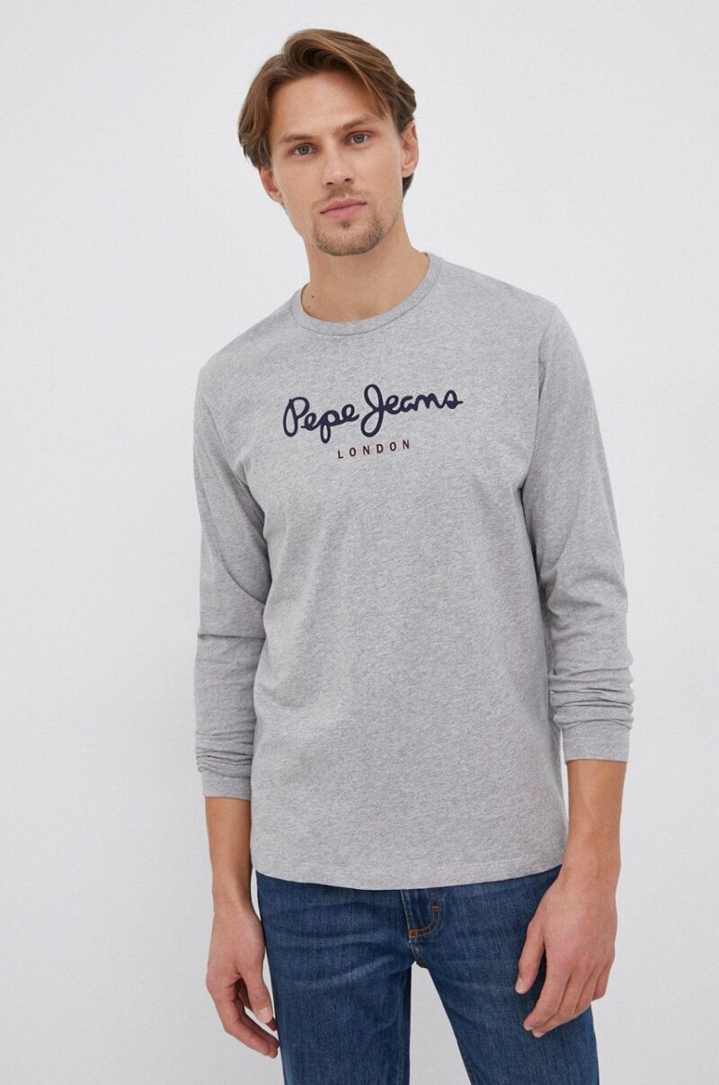 Pepe Jeans Longsleeve din bumbac Eggo culoarea gri