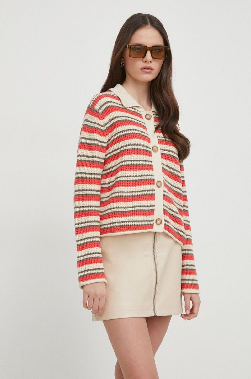 Pepe Jeans cardigan din bumbac GALA culoarea rosu